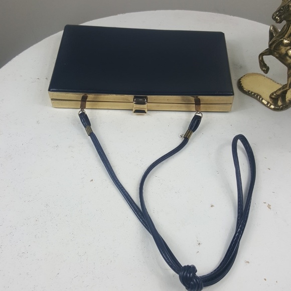 Vintage Genuine Leather Navy Blue Clutch Wristlet - Picture 4 of 8